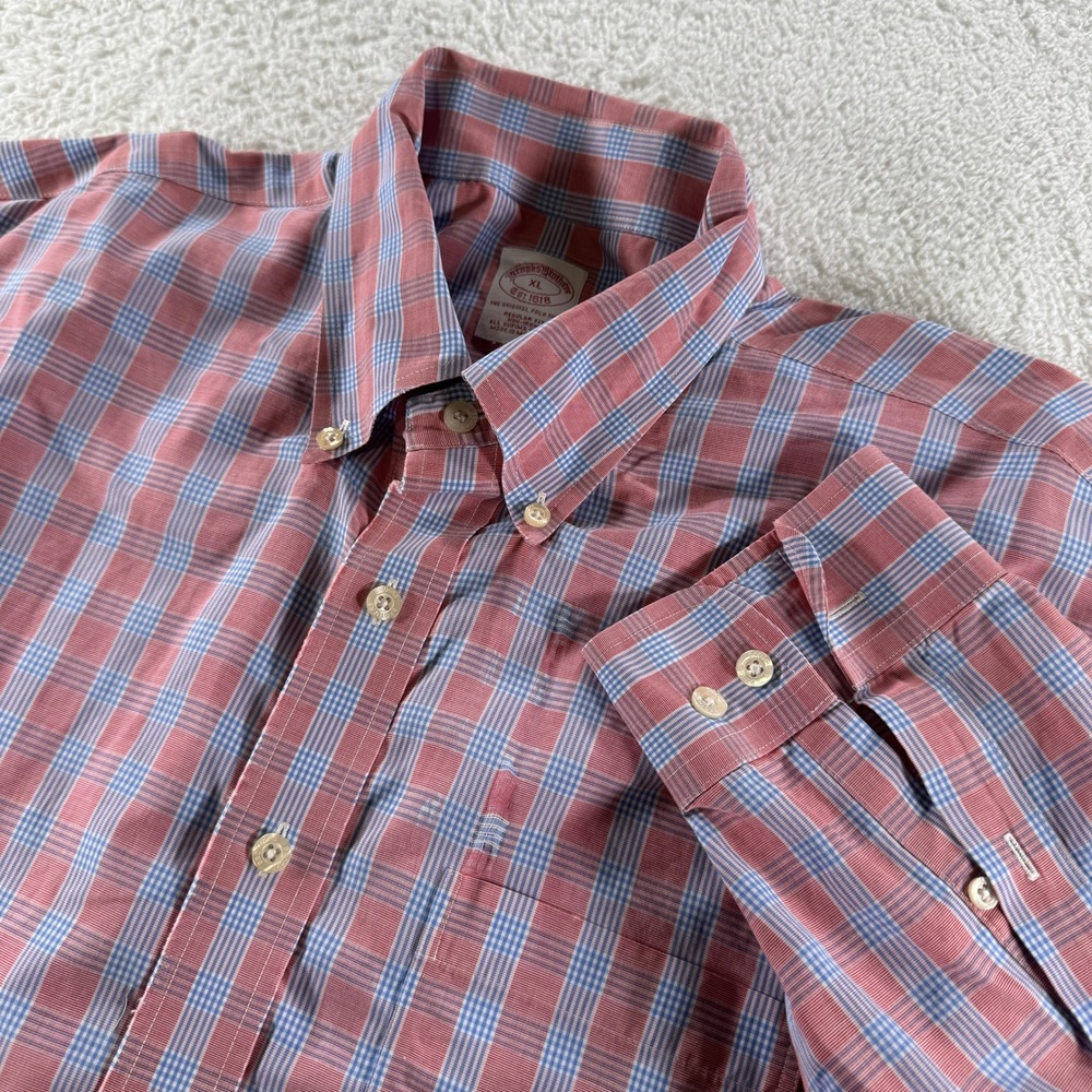 Brooks Brothers The Original Polo Shirt Red Blue‎ Striped Dress Shirt XL Button